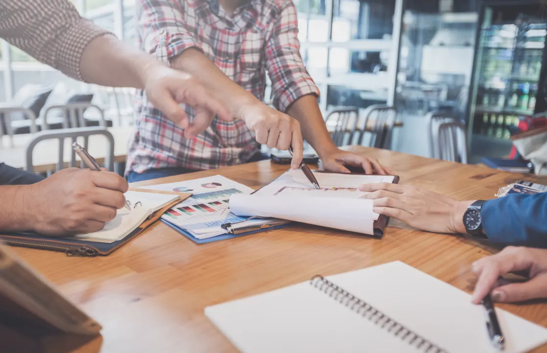Business team reviewing documents